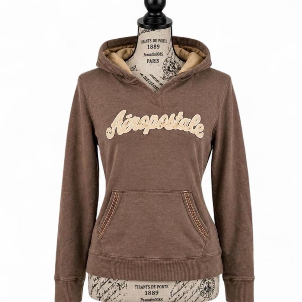 Y2K Aeropostale Brown Fur Lined Hoodie XL McBling Thermal Hooded Pullover